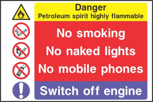 Danger petroleum spririt highly flammable sign