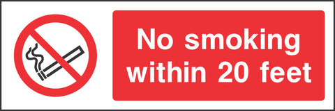 No smoking within 20 feet Sign No smoking within 20 feet Sign