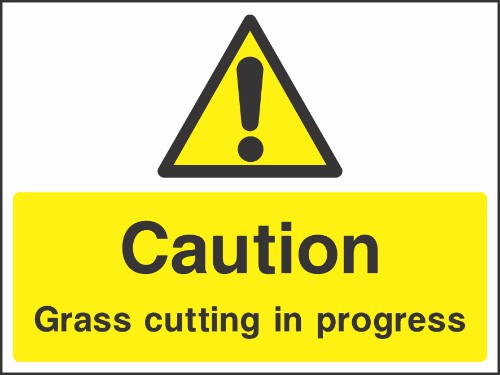 Caution Grass Cutting in progress sign