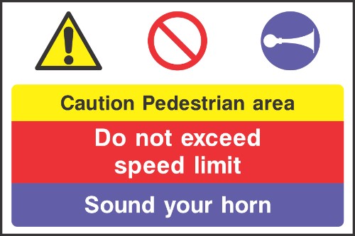 Caution pedestrian area sign