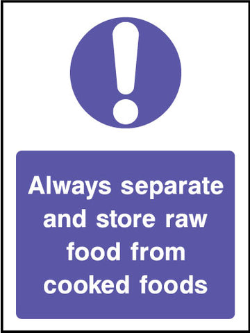 Always separate and store raw food from cooked foods sign