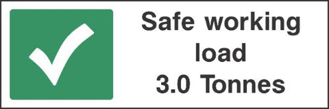 Safe working load 3.0 tonnes sign