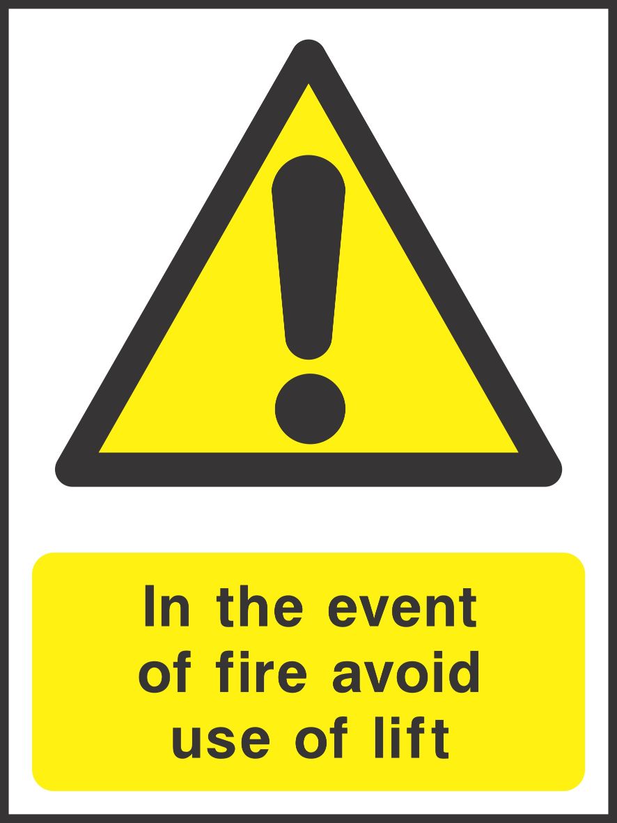 in the event of fire avoid the use of lift sign