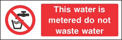This water is not metered do not waste water Sign