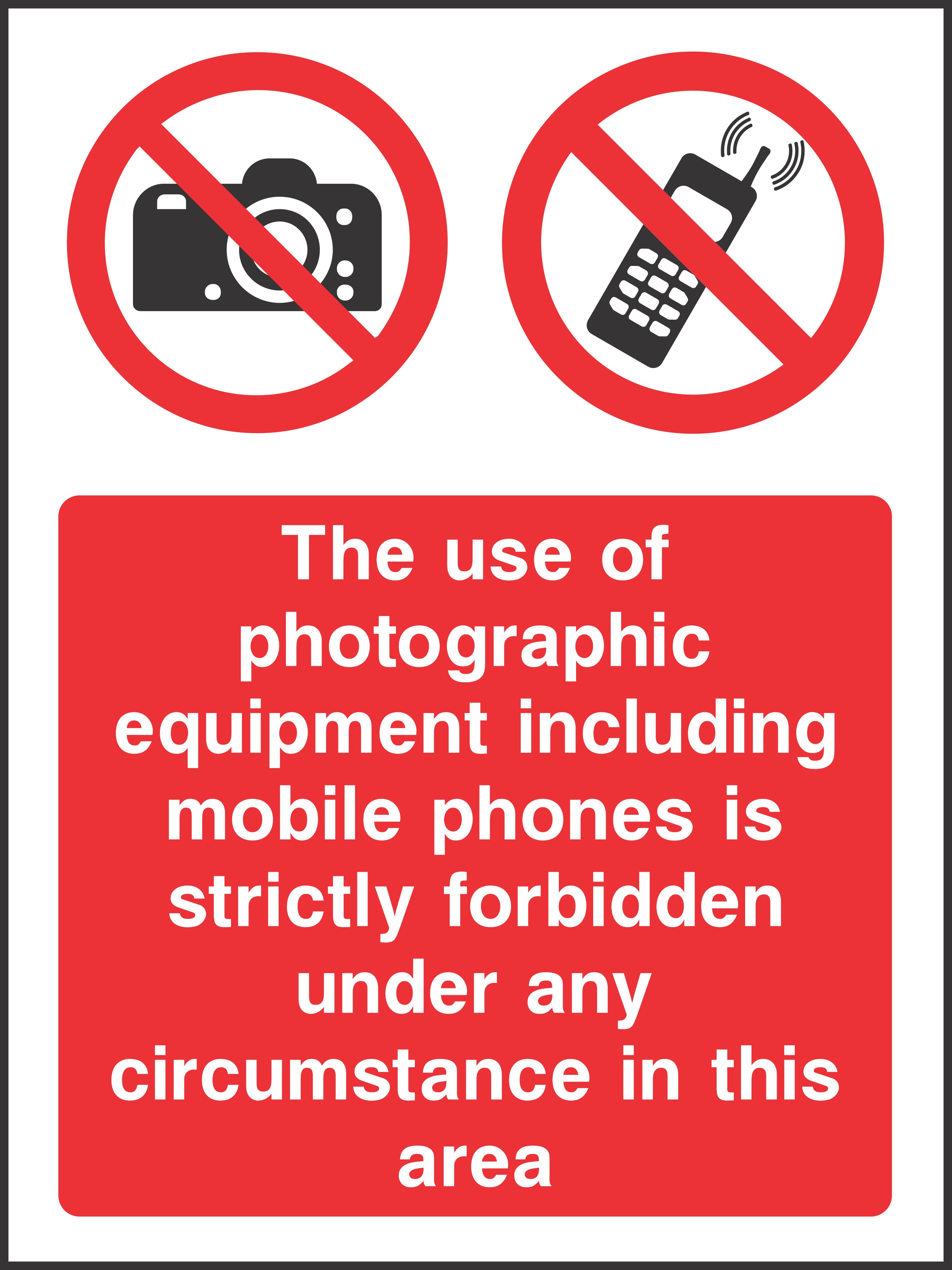 The use of photographic equipment is strictly forbidden Sign