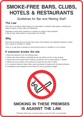 Smoke free bars, clubs, hotels and restaurants Sign