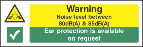 Warning Noise level between 80dB and 85dB Sign