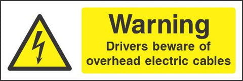 Warning Drivers beware of overhead electric cables Sign