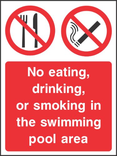No eating drinking or smoking in the swimming pool area Sign