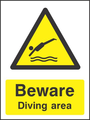 Beware Diving area Sign